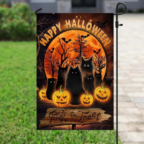 Black Cat Trick Or Treat Double Sided Halloween Garden Flag For Outdoor Yard Decoration Home Decor ND