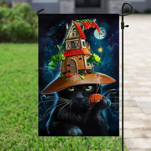 Black Cat Double Sided Halloween Garden Flag For Outdoor Yard Decoration Home Decor ND