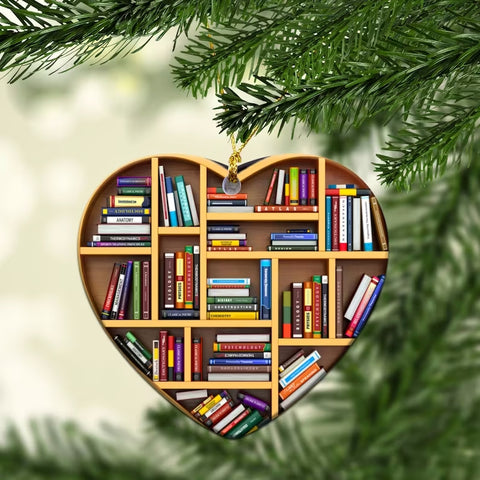 Book Lovers Heart Ceramic Ornament, Tree Ornament Gift for Her Librarian, Librarian Book Ornament, Lover Bookworm, Book lover gift HT