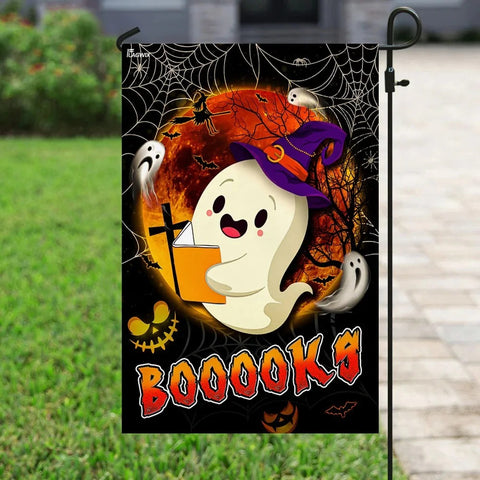 Booooks Ghost Double Sided Halloween Garden Flag For Outdoor Yard Decoration Home Decor ND
