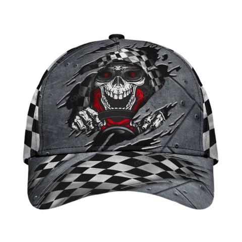 Men Racing Cap Personalized Name Biker Classic Cap Skull Rider