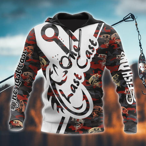 Men Hoodie One Last Cast red camo fishing design 3d print shirts