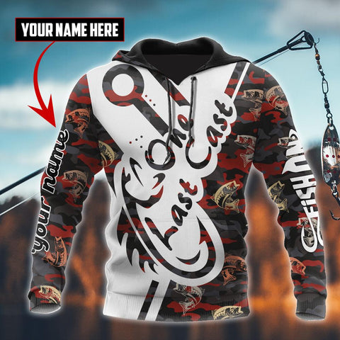 Men Fishing hoodie One Last Cast red camo fishing custom name design 3d print shirts