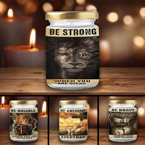 Be Strong Be Brave Be Humble Be Awesome Jesus Candle Set, Christian's Candle, Jesus & Lion Candle, Best Christian Gifts HN
