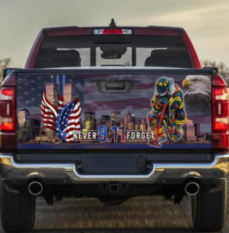 Never Forget September 11th American Truck Tailgate Decal Sticker Wrap, 911 20th Anniversary Decal, Patriot Day Truck Decal, Patriot Decal, American Patriot Anniversary Car Back Decal