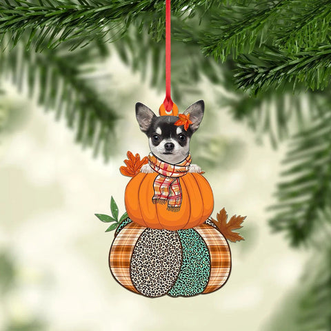 Chihuahua Dog Car Ornament, Chihuahua Dog Pumpkin Ornament, Chihuahua Dog Fall Ornament, Dog Lovers Gift, Dog Thanksgiving Party Decor HT