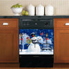 Christmas Dishwasher Cover Magnet Kitchen Decor - Vintage Snowman with Wreath, Birds and Lamp Post HT