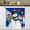 Christmas Dishwasher Cover Magnet Kitchen Decor - Vintage Snowman with Wreath, Birds and Lamp Post HT