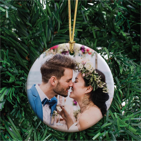 Christmas Ornaments,Photo Ornament, Personalized Ornament Just Married Ceramic Engagement Ornament First Christmas Tree Decoration Xmas Gift HT