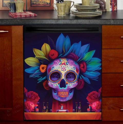 Colorful Sugar Skull Halloween Kitchen Dishwasher Cover Decor Art Housewarming Gifts Home Decorations ND