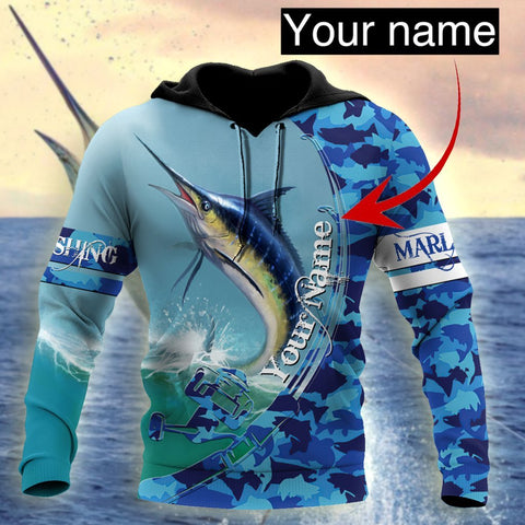 Custom name Marlin Fishing Camo 3D Design print shirts