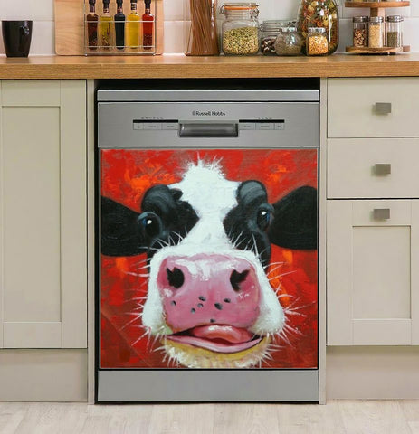 Cow Farm Animation Red Background Window Dishwasher Cover Kitchen Decor Farmhouse Decorations HT