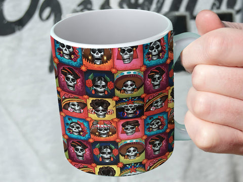 Day of The Dead Mug Great Day of The Dead Design With Funky Skulls in Costume Mug HN
