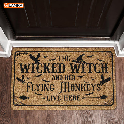 The Wicked Witch And Her Flying Monkeys Live Here Doormat Halloween Decorations Home Decor Mat HT