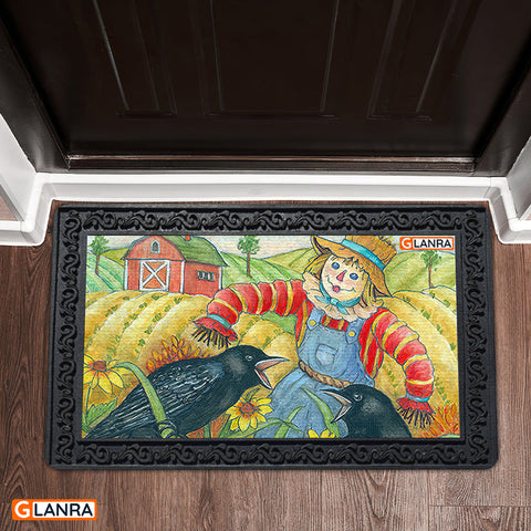Pumpkin Raven Scarecrow Doormat Autumn Halloween Decorations Home Decor Mat HT