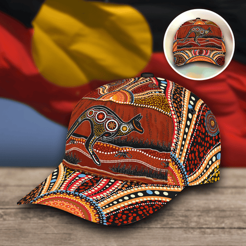 Aboriginal Kangaroo running Lizard Art Classic Cap