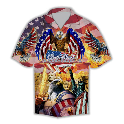 Eagle Patriotic God Bless America Hawaiian 3D All Over Printed Unisex Shirts, Patriot Hawaii Shirt