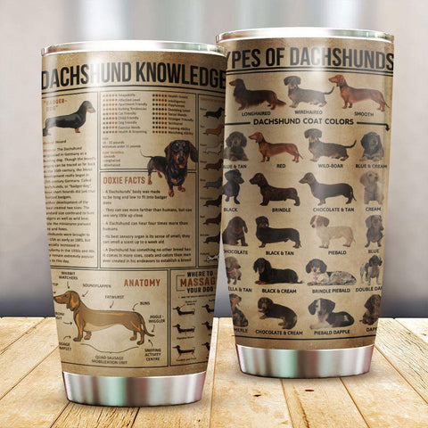 Dachshund Wiener Dog Knowledge Tumbler, Dog Training Knowledge Bottle