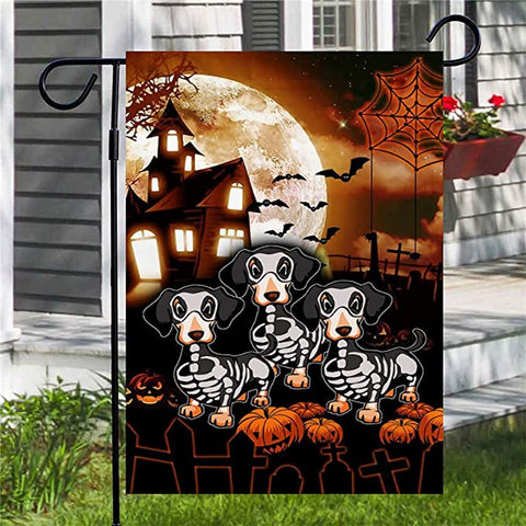 Dachshunds Skeleton Double Sided Halloween Garden Flag For Outdoor Yard Decoration Home Decor ND