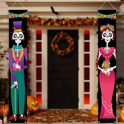 Halloween Decorations Outdoor Decor Day Of The Dead Costume Mexico Dia De Los Muertos Banners Porch Signs Front Door Outside Yard Garland Party Supplies HT