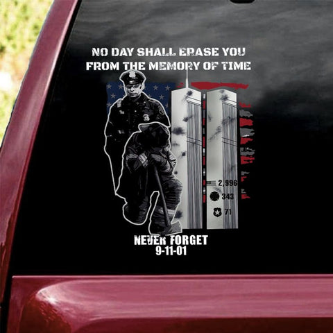 9/11 Memorial No Day Shall Erase You From The Memory Of Time Car Sticker 20th Anniversary Never Forget Stickers, Patriot Day Sticker, Gift for Patriot Day