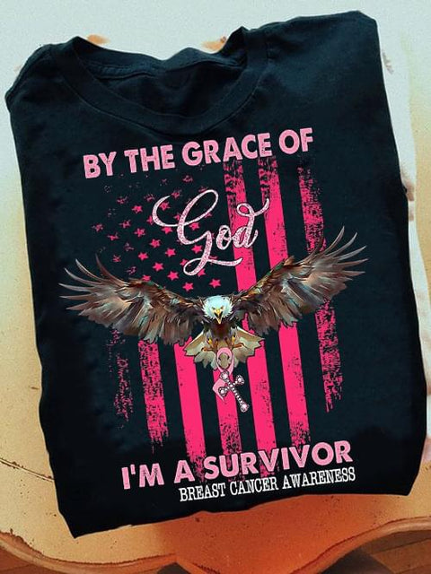 Flying Bald Eagle By The Grace Of God I'm A Survivor Breast Cancer Awareness Classic T-Shirt Jesus Shirt Breast Cancer Shirt