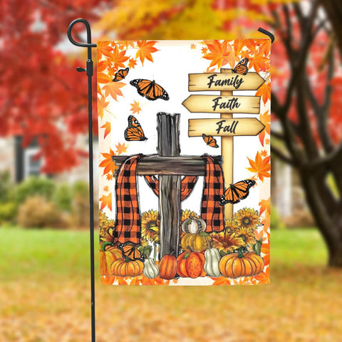 Faith Family Fall Thanksgiving Double Sided Garden Flag For Outdoor Yard Decoration Home Decor ND