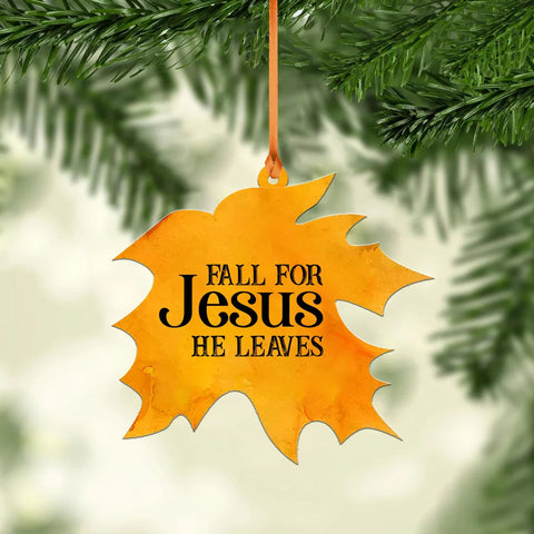 Faith Jesus Christmas Ornament, Fall For Jesus He Never Leaves Ornament, Thanksgiving Christian Ornament Gift, Church Ornament Decor HT