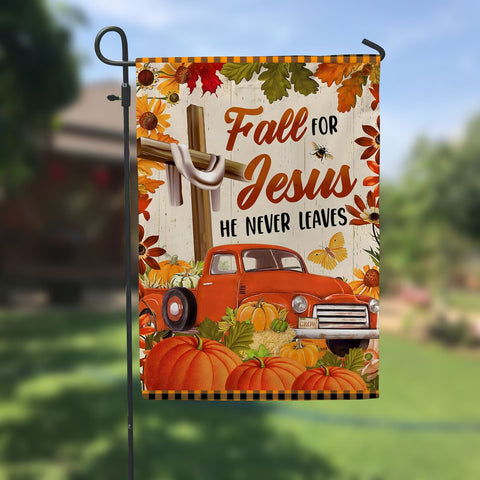 Fall For Jesus He Never Leaves Halloween Double Sided Garden Flag For Outdoor Yard Decoration Home Decor ND