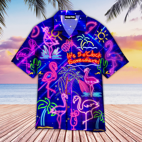 Flamigo Neon Hawaiian Shirt Summer Beach Clothes Outfit For Men Women ND