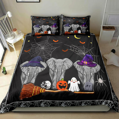Funny Witch Elephants Halloween Bedding Set Bedspread Duvet Cover Set Home Decor ND