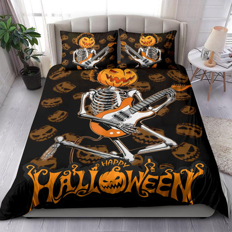 Guitar Skeleton Halloween Bedding Set Bedspread Duvet Cover Set Home Decor ND