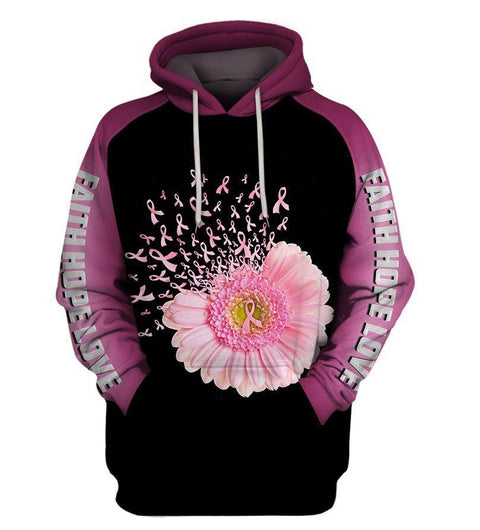 Believe Pink Flower Ribbon Breast Cancer Hoodie