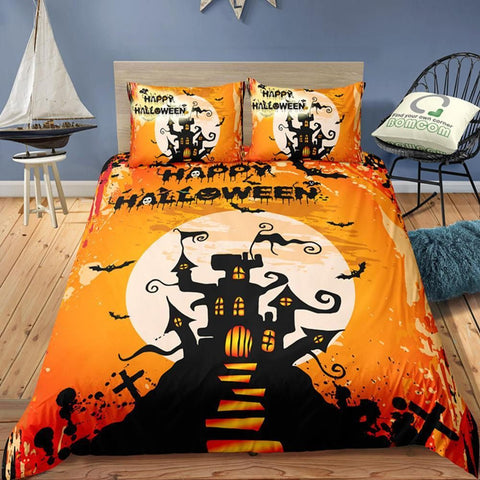Halloween Castle Bedding Set Bedspread Duvet Cover Set Home Decor ND
