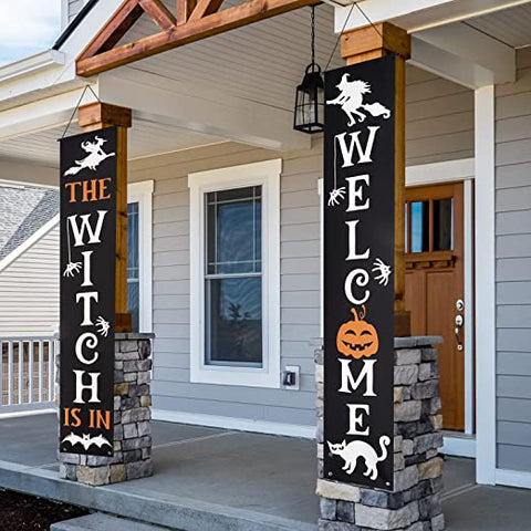 The Witch Is In Welcome Halloween Decorations Outdoor Decor Banners Porch Signs Front Door Outside Yard Garland Party Supplies HT