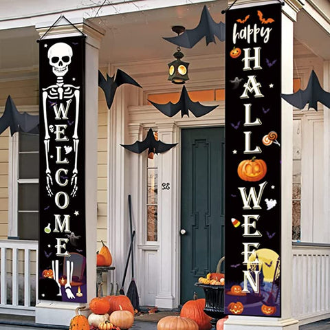 Wellcome Halloween Decorations Outdoor Decor Banners Porch Signs Front Door Outside Yard Garland Party Supplies HT