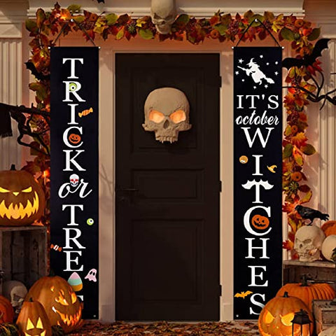 Trick Or Treat Witches Halloween Decorations Outdoor Decor Banners Porch Signs Front Door Outside Yard Garland Party Supplies HT