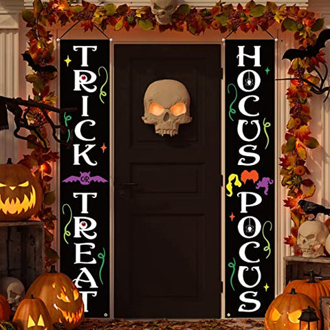 Trick Or Treat Hocus Pocus Halloween Decorations Outdoor Decor Banners Porch Signs Front Door Outside Yard Garland Party Supplies HT
