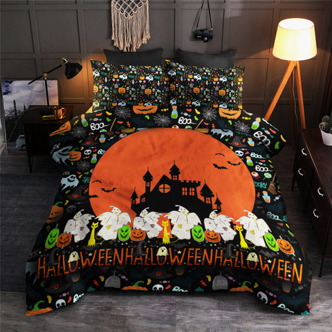 Halloween Haunted House Bedding Set Bedspread Duvet Cover Set Home Decor ND