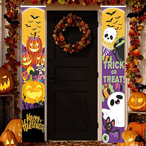 Trick Or Treat Ghost Pumpkin Halloween Decorations Outdoor Decor Banners Porch Signs Front Door Outside Yard Garland Party Supplies HT