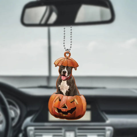 Halloween Pit Bull Dog Car Ornament, Pit Bull Dog Halloween Ornament, Witch Pit Bull Dog Ornament, Pit Bull Dog Pumpkin Ornament Gift HT