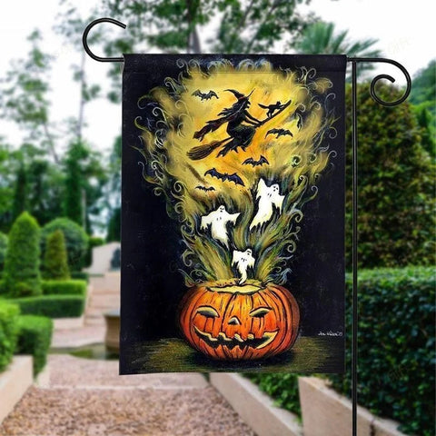 Halloween Pumpkin Ghost Witch Double Sided Halloween Garden Flag For Outdoor Yard Decoration Home Decor ND