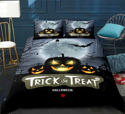 Halloween Trick Or Treat Pumpkin Bedding Set Bedspread Duvet Cover Set Home Decor ND