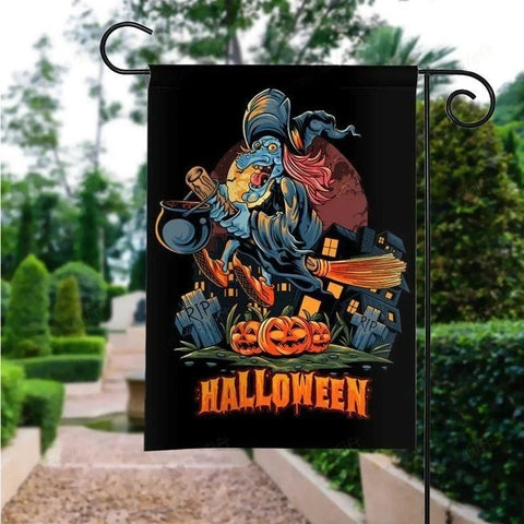 Witch Flies Double Sided Halloween Garden Flag For Outdoor Yard Decoration Home Decor ND