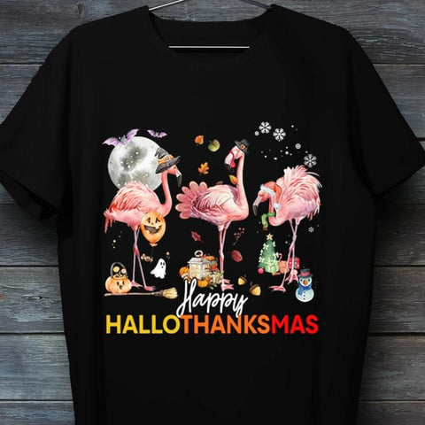 Happy Hallothanksmas Flamingo T-shirt Pink Flamingo Shirt Halloween Costume Thanksgivings Gifts