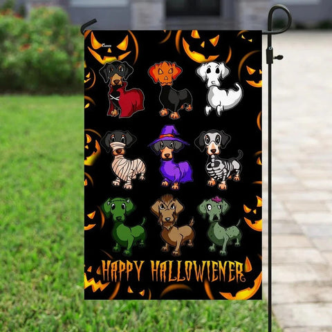 Happy Hallowiener Dachshund Double Sided Halloween Garden Flag For Outdoor Yard Decoration Home Decor ND