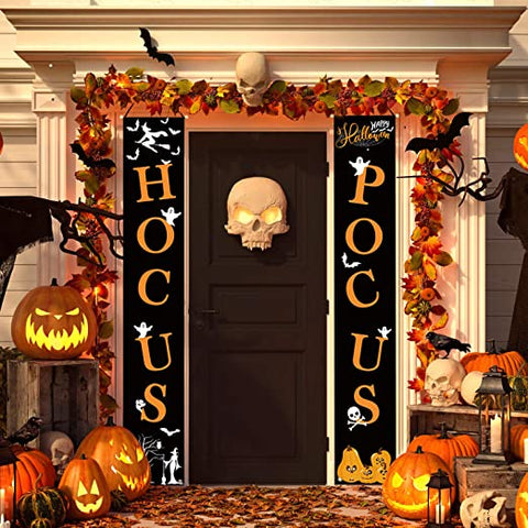 Hocus Pocus Halloween Decorations Outdoor Decor Banners Porch Signs Front Door Outside Yard Garland Party Supplies HT