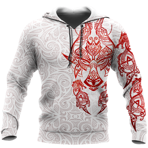 Red & White Viking Tattoo Dragon Hoodie T Shirt For Men and Women HAC150605-NM