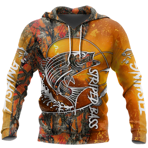 Men Hoodie Striped Bass Fishing orange camo all over printed shirts for men and women