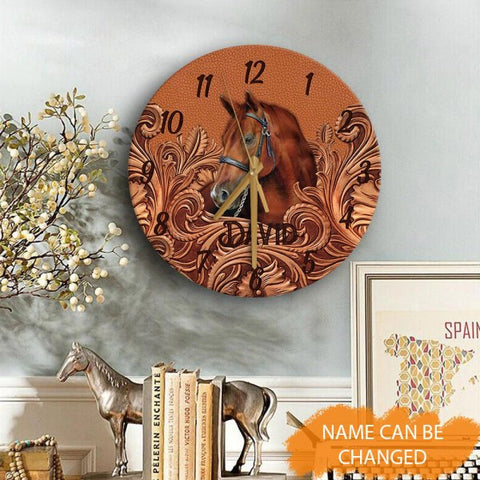 Horse Leather Pattern Personalized Wooden Clock Gift for Horse Lovers Home Decor